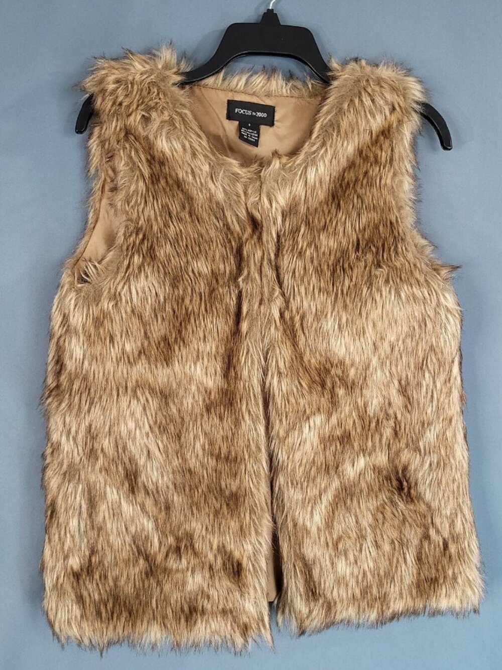 Focus 2000 Women's Faux Fur Vest Sleeveless Lined Brown Size S